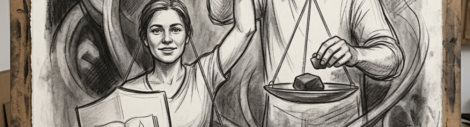 Charcoal drawing of honesty and fairness
