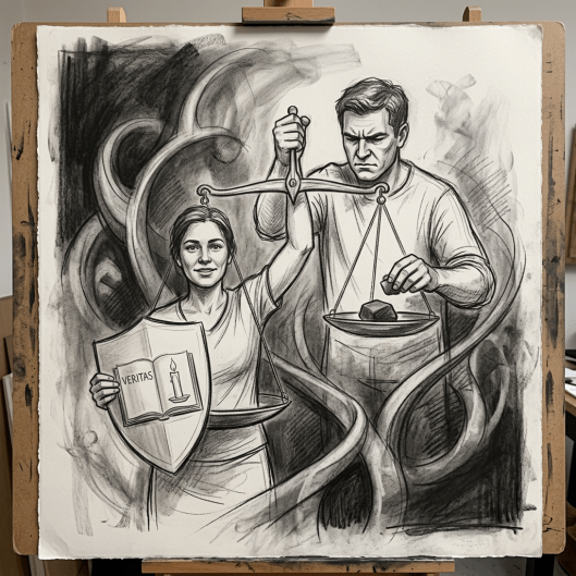 Charcoal drawing of honesty and fairness