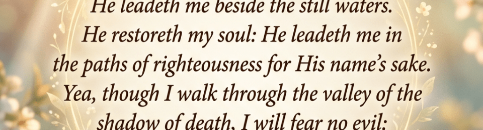 Text of Psalm 23:1-4 with a floral decorative frame and cross symbol